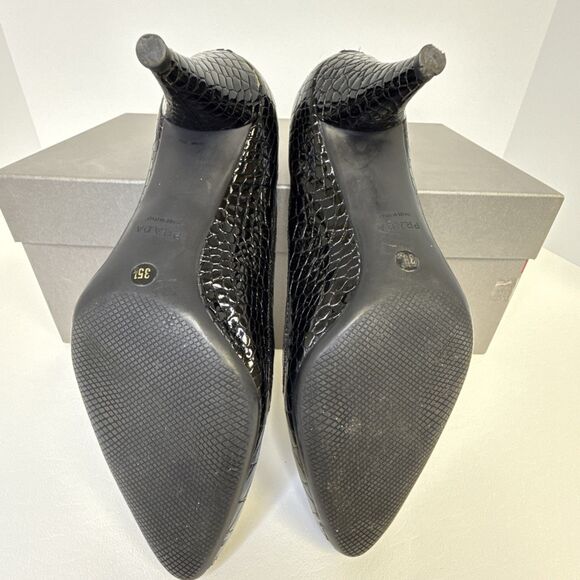 PRADA Cocco Lux Print Black Croco Embossed Leather Pumps EU 35.5 US 5.5 - Picture 11 of 16